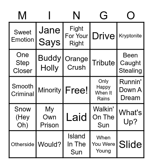 90's Mixtape 3 Bingo Card