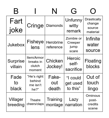 Minecraft Movie Bingo Card