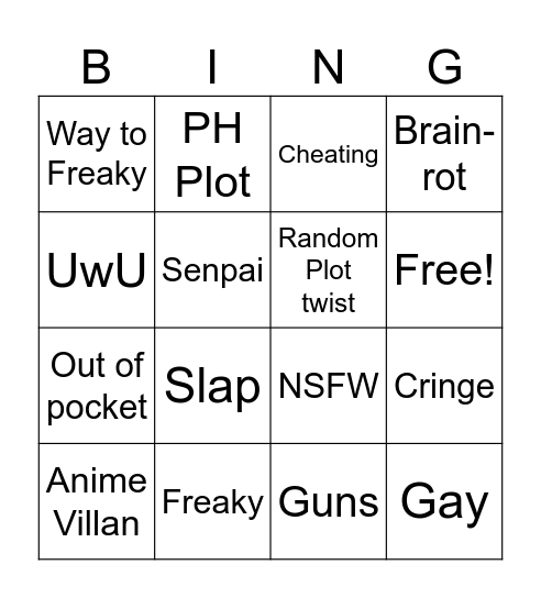 Wattpad Bingo Card