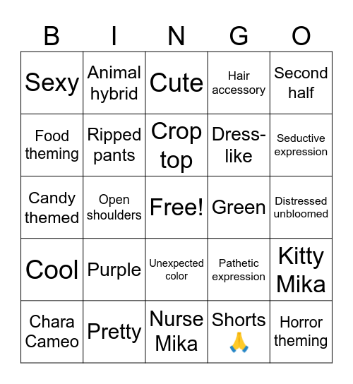 Mika Cross Scout Bingo Card
