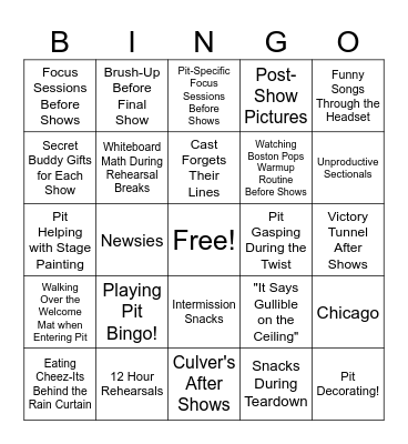 High School Pit Orchestra (2023&2024) Bingo Card