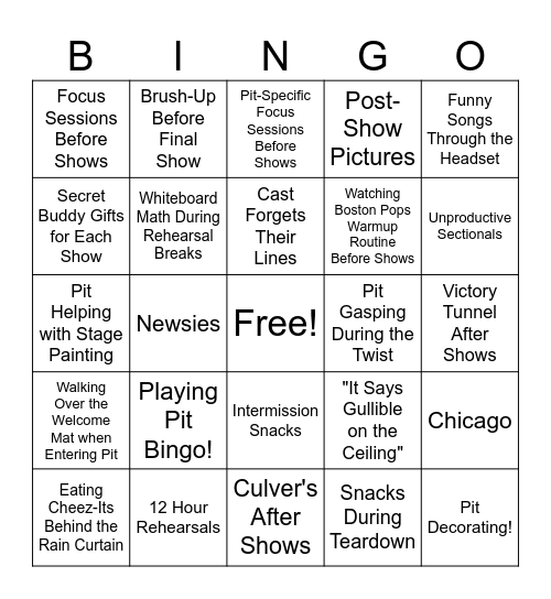 High School Pit Orchestra (2023&2024) Bingo Card