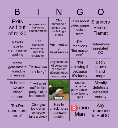 Camille Runs Homebrew 1.0 Bingo Card