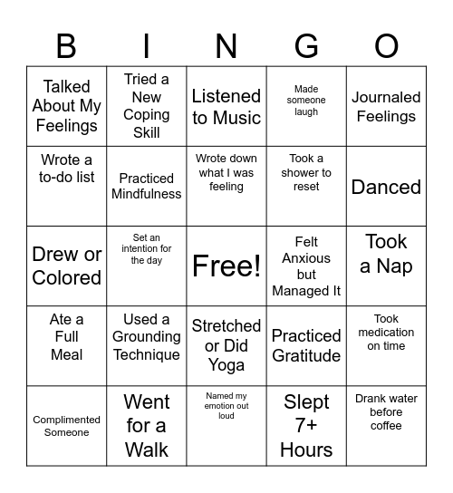 Wellness Bingo! Bingo Card