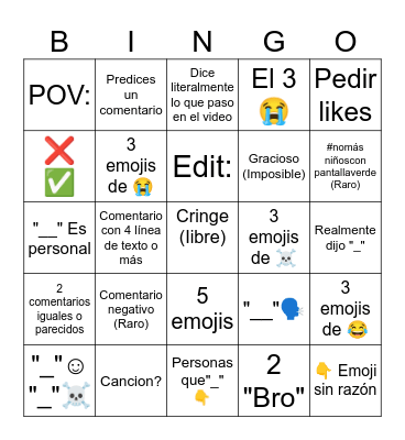 Comentarios bainrot Bingo Card