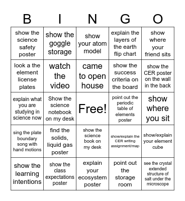 Science Bingo Card