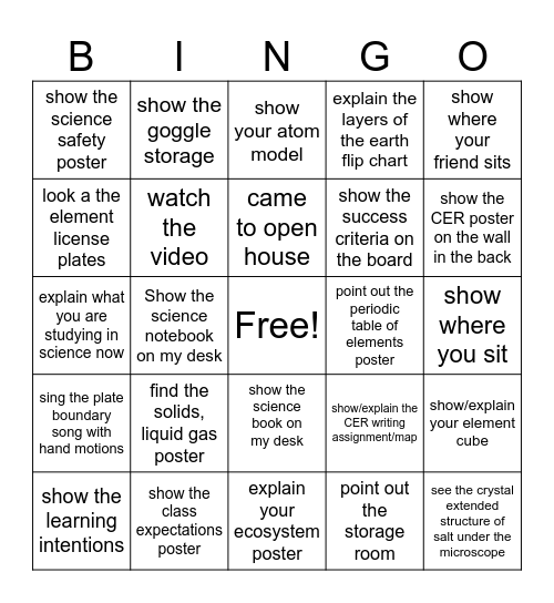 Science Bingo Card