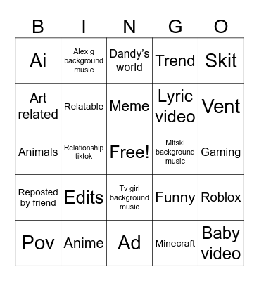 TikTok Bingo Card