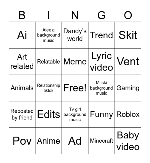 TikTok Bingo Card