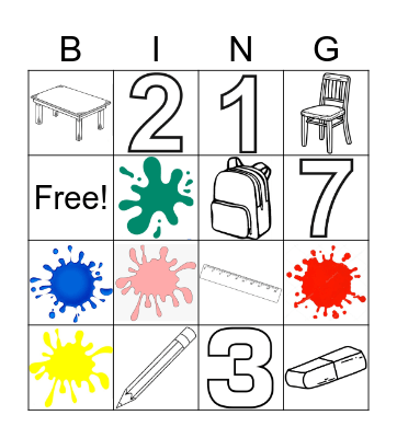 School supplies 1st grade Bingo Card