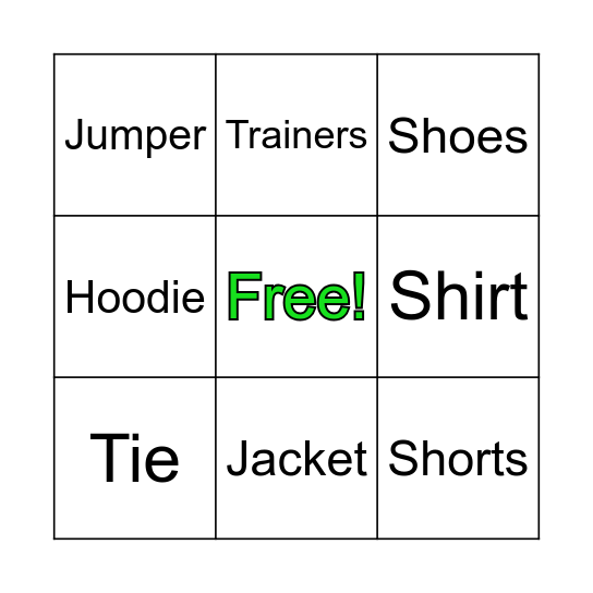 CLOTHES BINGO Card