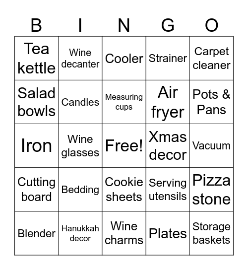 Wedding Shower Bingo Card