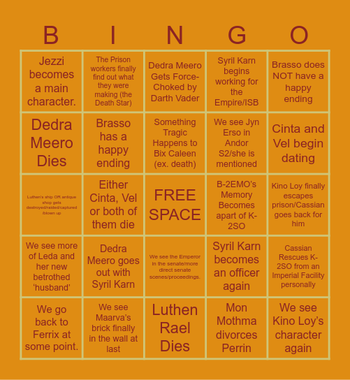 ANDOR SEASON 2 Bingo Card