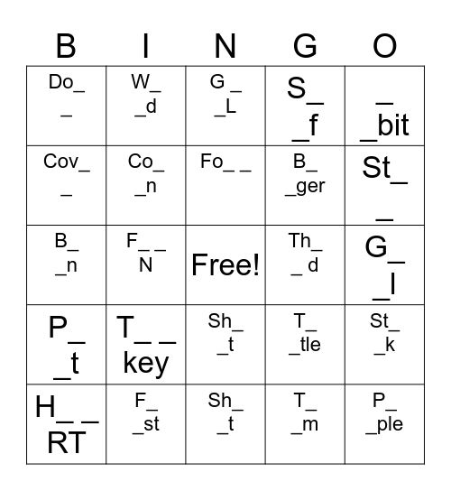 R Controlled Vowels Bingo Card