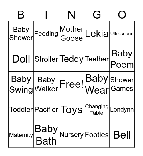 Londynn's Baby Bingo Card