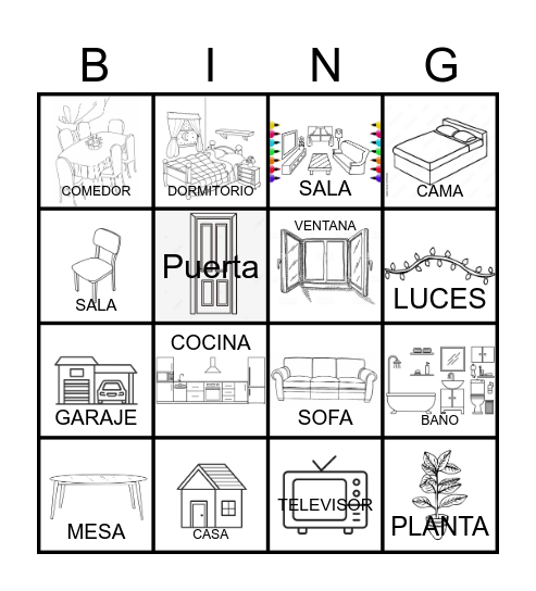 Partes y cosas de la casa. Bingo Card