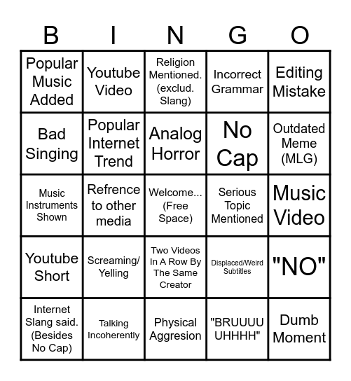 Ran Out of Thoughts Bingo Card