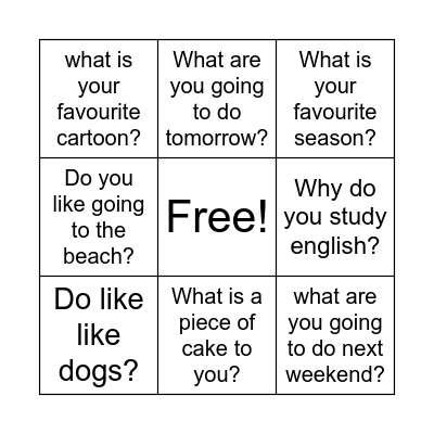 because and ,so Bingo Card