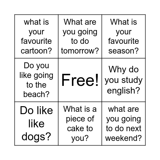 because and ,so Bingo Card