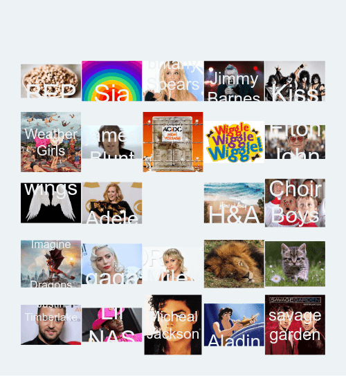 Music Challenge Wet  Weather Bingo Card