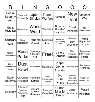 US History STAAR Review Bingo Card