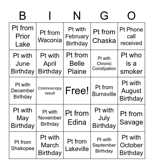 Clinic Nurse Week Bingo Card