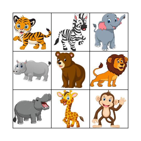 Zoo Animals Bingo Card
