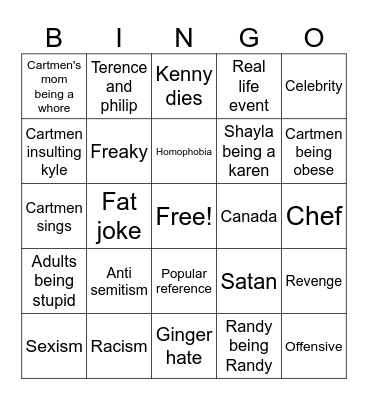 South park Bingo Card