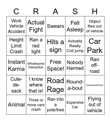 Car Crash Bingo Card