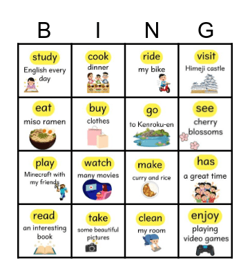 Spring Vacation Bingo Card