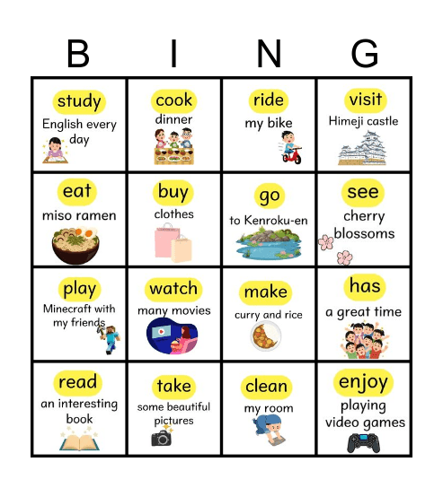 Spring Vacation Bingo Card