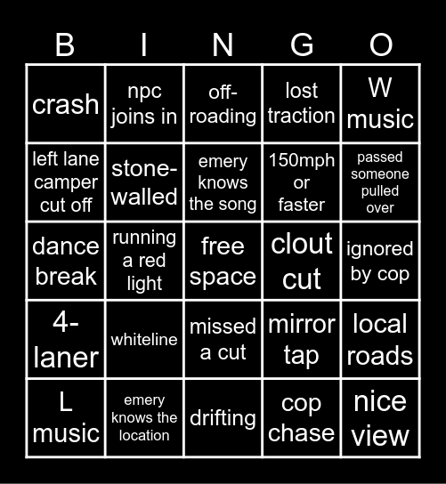 swim> bingo Card