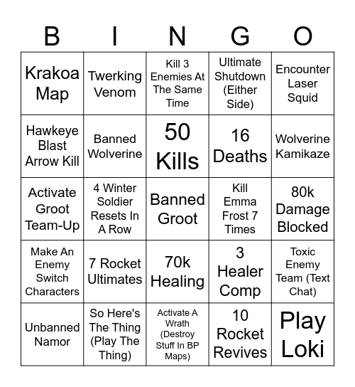 Season 2 Bingo Card
