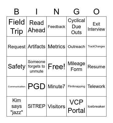 Admin Bingo Card