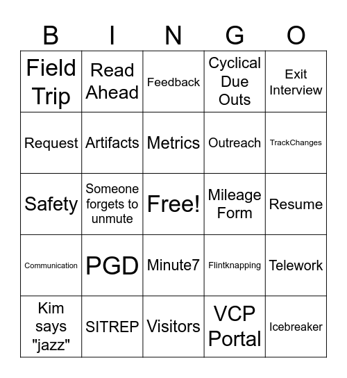 Admin Bingo Card