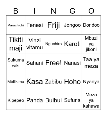 Jua Majina Ya Kiswahili Bingo Card