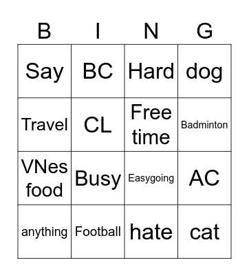 Untitled Bingo Card