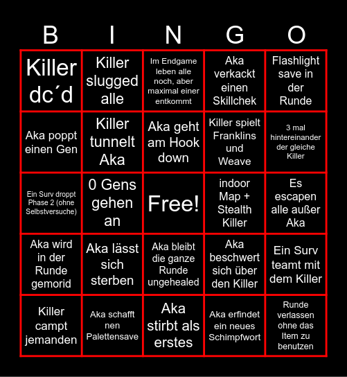 DBD Bingo Card