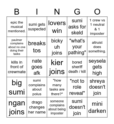 KIERS MODDED AMONG US Bingo Card
