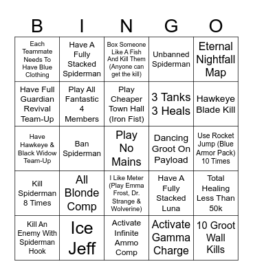 V23 Marvel Rivals Bingo Card