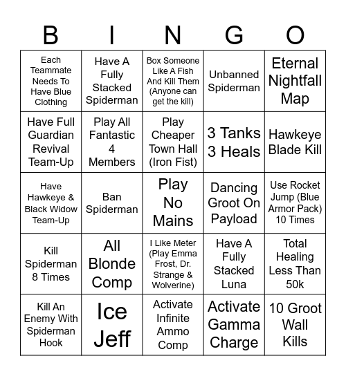 V23 Marvel Rivals Bingo Card