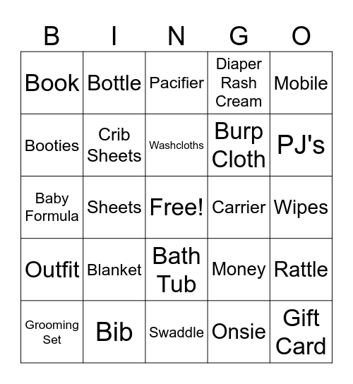 Baby Shower Bingo Card