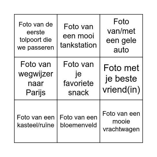 Parijs fotobingo Card
