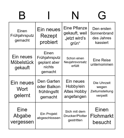 Monatsbingo April Bingo Card