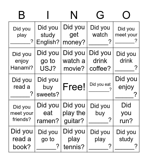 Spring Vacation Bingo Card