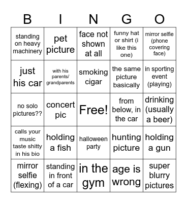 Tinder Man Bingo Card