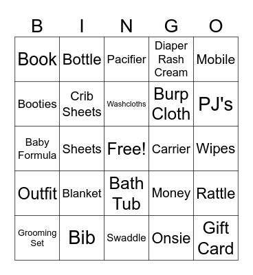 Baby Shower Bingo Card