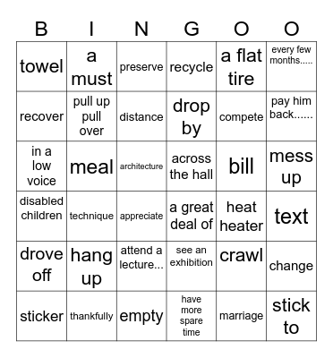 周测8+周测18 Bingo Card