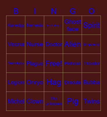 Dbd killer bingo 2025 Bingo Card