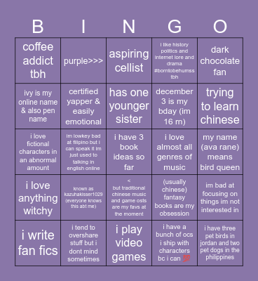 wowowow Bingo Card